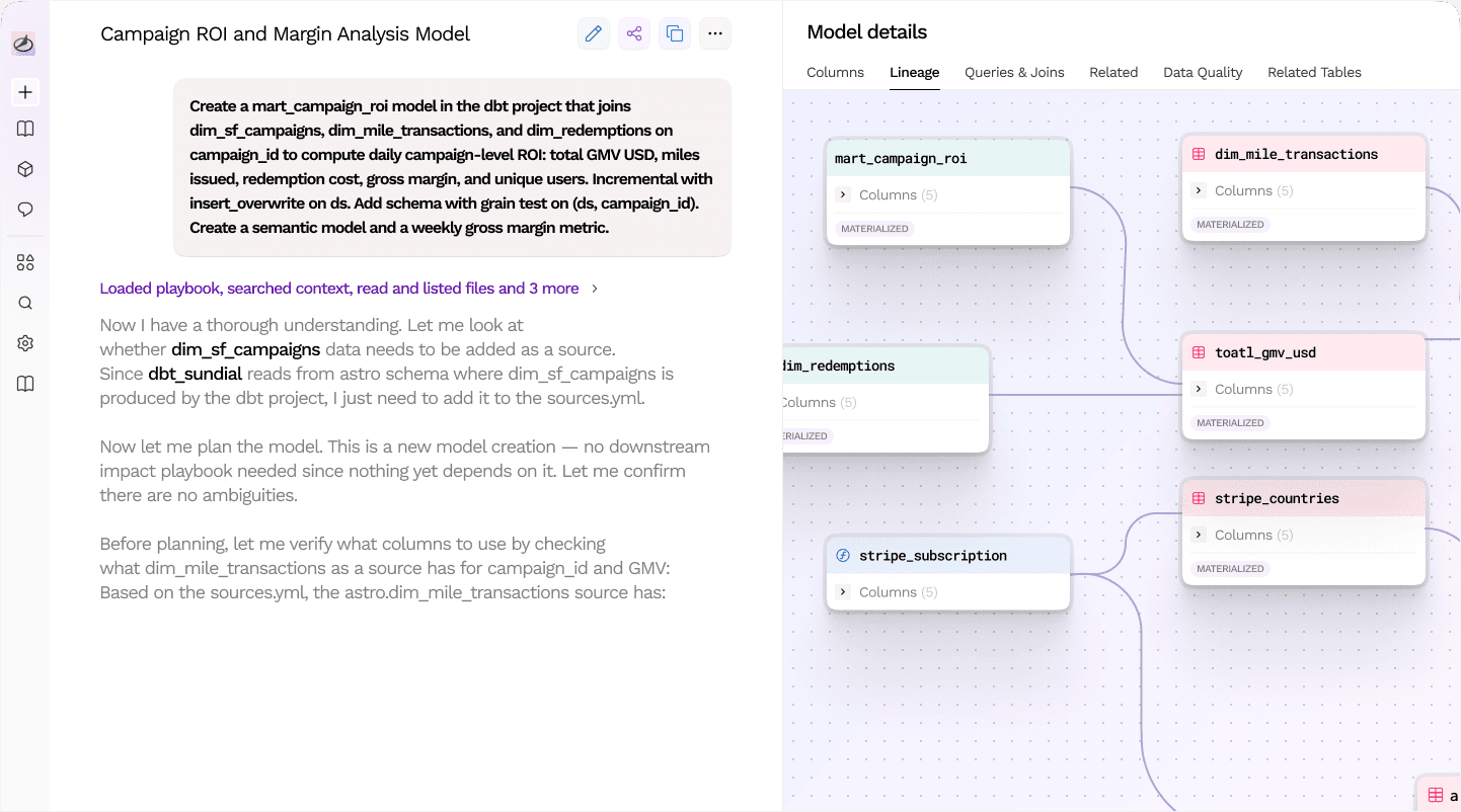 Sundial building a semantic data model with a lineage graph