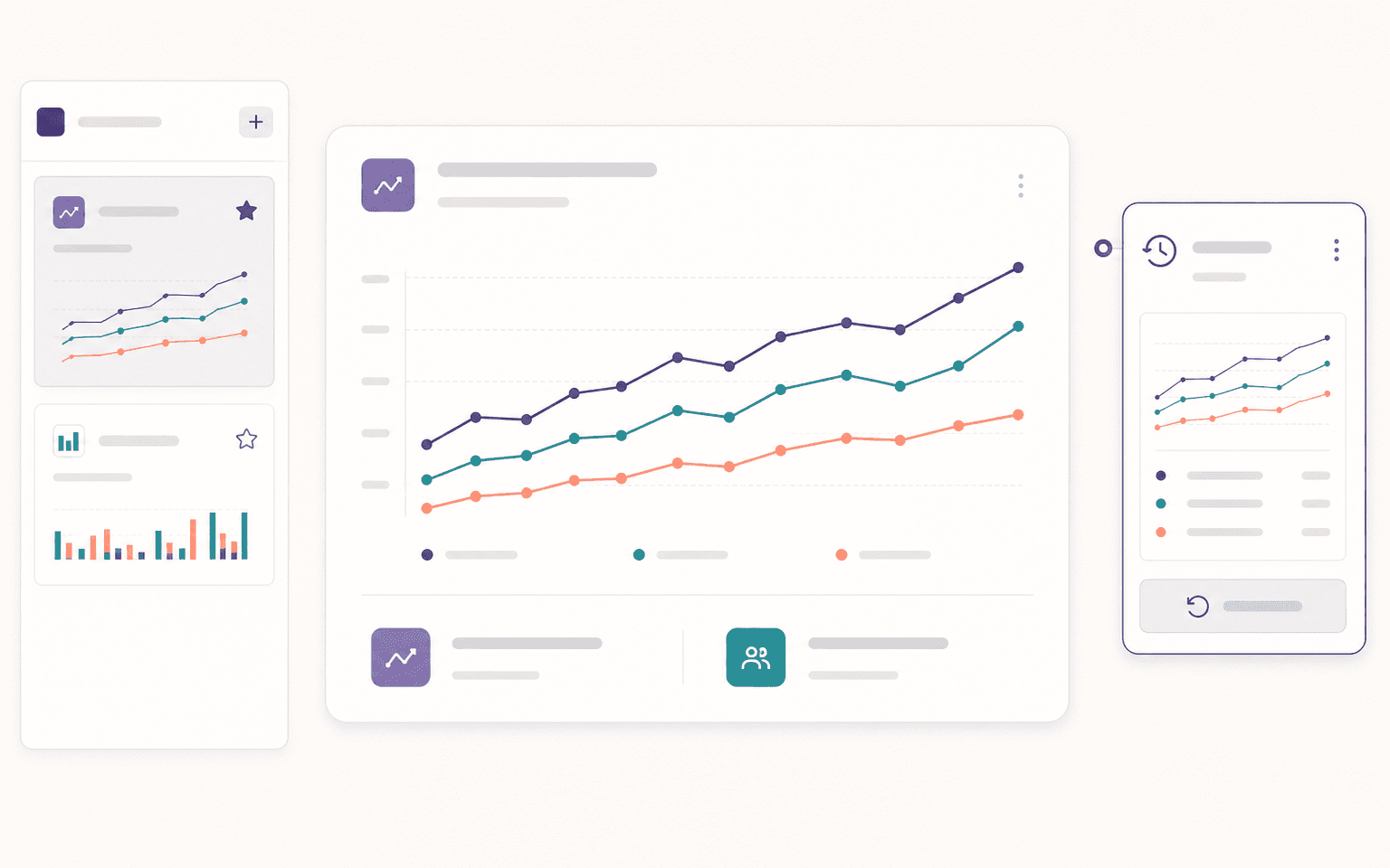 A Sundial-style analytics workspace with a Library of saved visualizations, a live chart and table, and version previews.